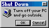 win98 style stamp, saying "shut down your pc and go outside"